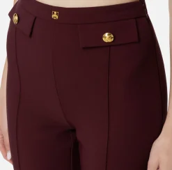 Elisabetta Franchi Trousers And Shorts|Tailleur|Palazzo trousers in stretch crêpe fabric with logo rivet RougeNoir