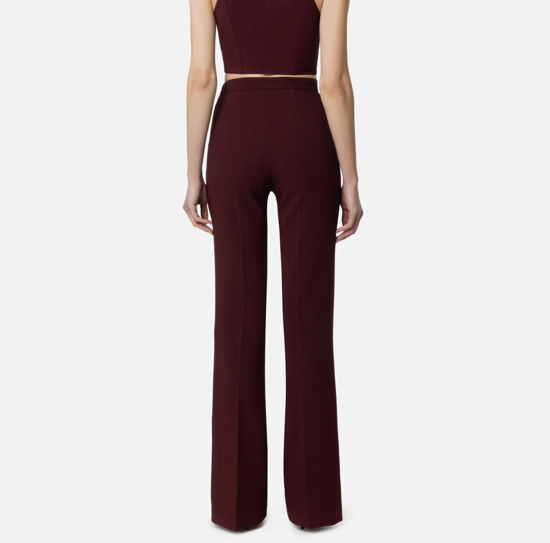 Elisabetta Franchi Trousers And Shorts|Tailleur|Palazzo trousers in stretch crêpe fabric with logo rivet RougeNoir
