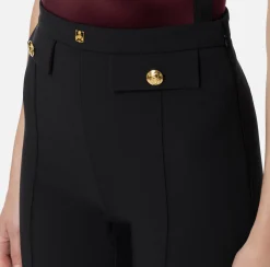 Elisabetta Franchi Trousers And Shorts|Tailleur|Palazzo trousers in stretch crêpe fabric with logo rivet Black