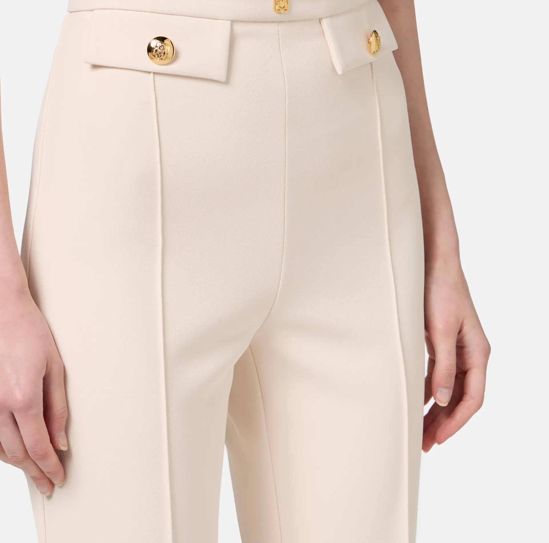 Elisabetta Franchi Trousers And Shorts|Tailleur|Palazzo trousers in stretch crêpe fabric with logo rivet Butter