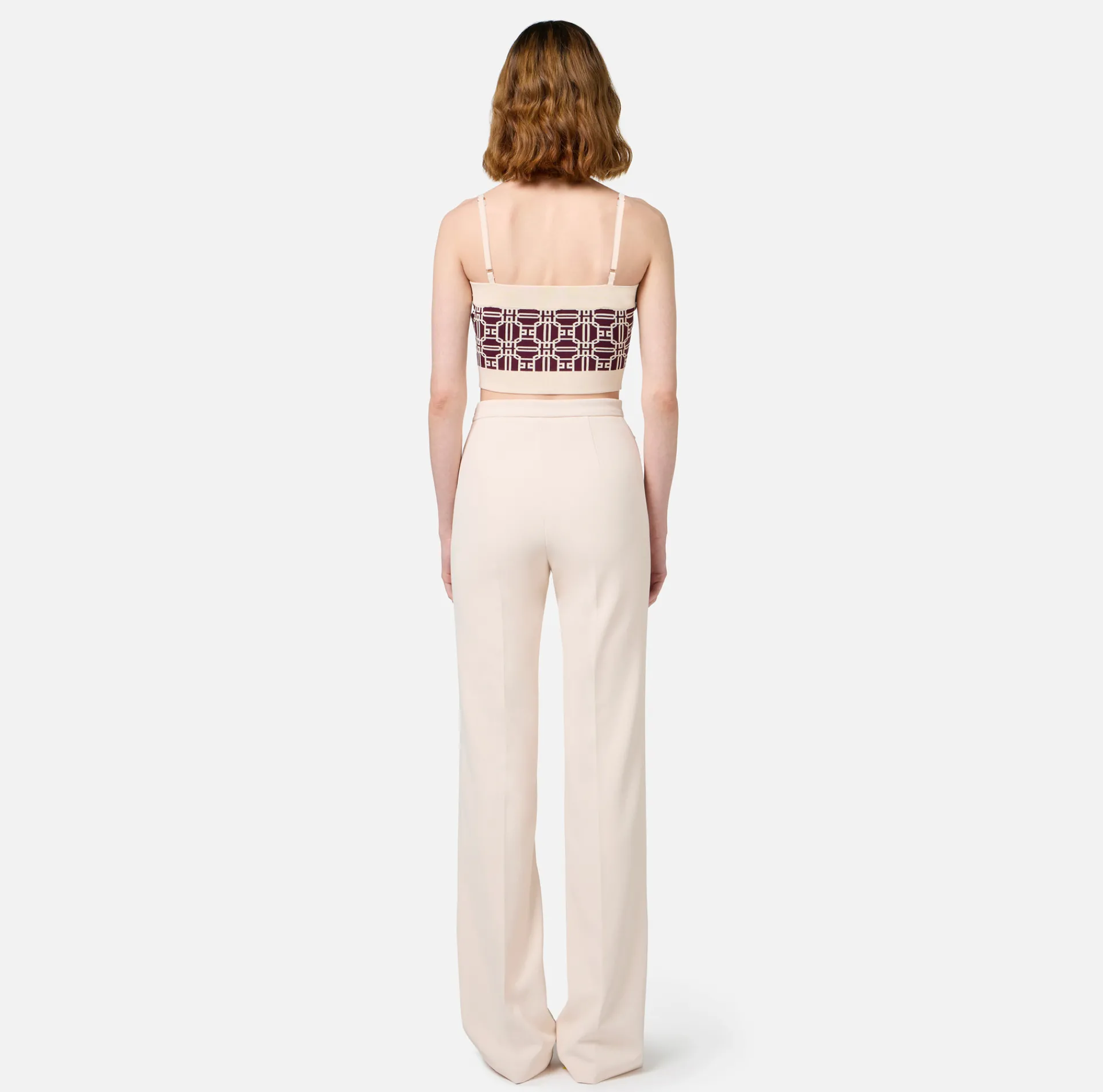 Elisabetta Franchi Trousers And Shorts|Tailleur|Palazzo trousers in stretch crêpe fabric with logo rivet Butter