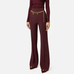 Elisabetta Franchi Trousers And Shorts|Palazzo trousers in stretch crêpe fabric with belt RougeNoir