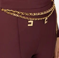 Elisabetta Franchi Trousers And Shorts|Palazzo trousers in stretch crêpe fabric with belt RougeNoir