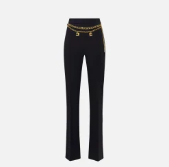 Elisabetta Franchi Trousers And Shorts|Palazzo trousers in stretch crêpe fabric with belt Black