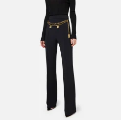Elisabetta Franchi Trousers And Shorts|Palazzo trousers in stretch crêpe fabric with belt Black