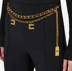 Elisabetta Franchi Trousers And Shorts|Palazzo trousers in stretch crêpe fabric with belt Black