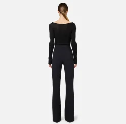 Elisabetta Franchi Trousers And Shorts|Palazzo trousers in stretch crêpe fabric with belt Black