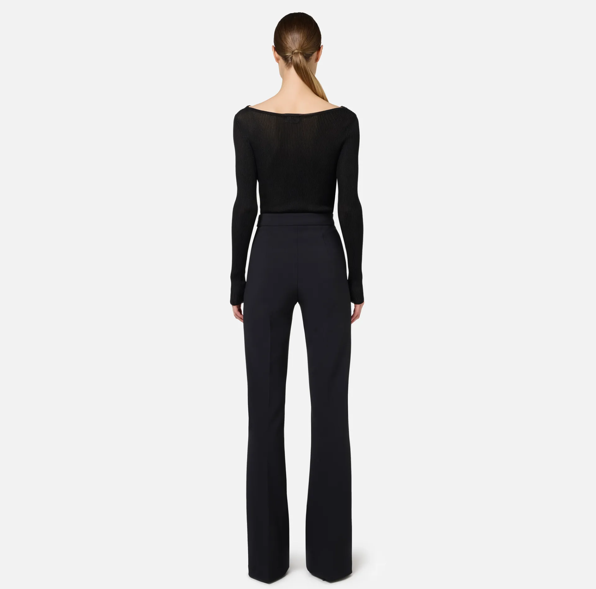 Elisabetta Franchi Trousers And Shorts|Palazzo trousers in stretch crêpe fabric with belt Black