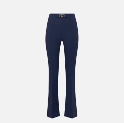 Elisabetta Franchi Trousers And Shorts|Palazzo trousers in stretch crêpe fabric with horsebit Navy