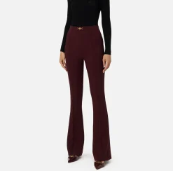 Elisabetta Franchi Trousers And Shorts|Palazzo trousers in stretch crêpe fabric with horsebit RougeNoir
