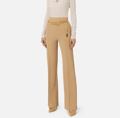Elisabetta Franchi Trousers And Shorts|Palazzo trousers in stretch crêpe fabric with belt Camel
