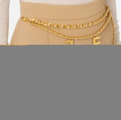 Elisabetta Franchi Trousers And Shorts|Palazzo trousers in stretch crêpe fabric with belt Camel