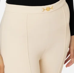 Elisabetta Franchi Trousers And Shorts|Palazzo trousers in stretch crêpe fabric with horsebit Cream
