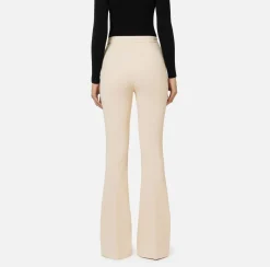 Elisabetta Franchi Trousers And Shorts|Palazzo trousers in stretch crêpe fabric with horsebit Cream