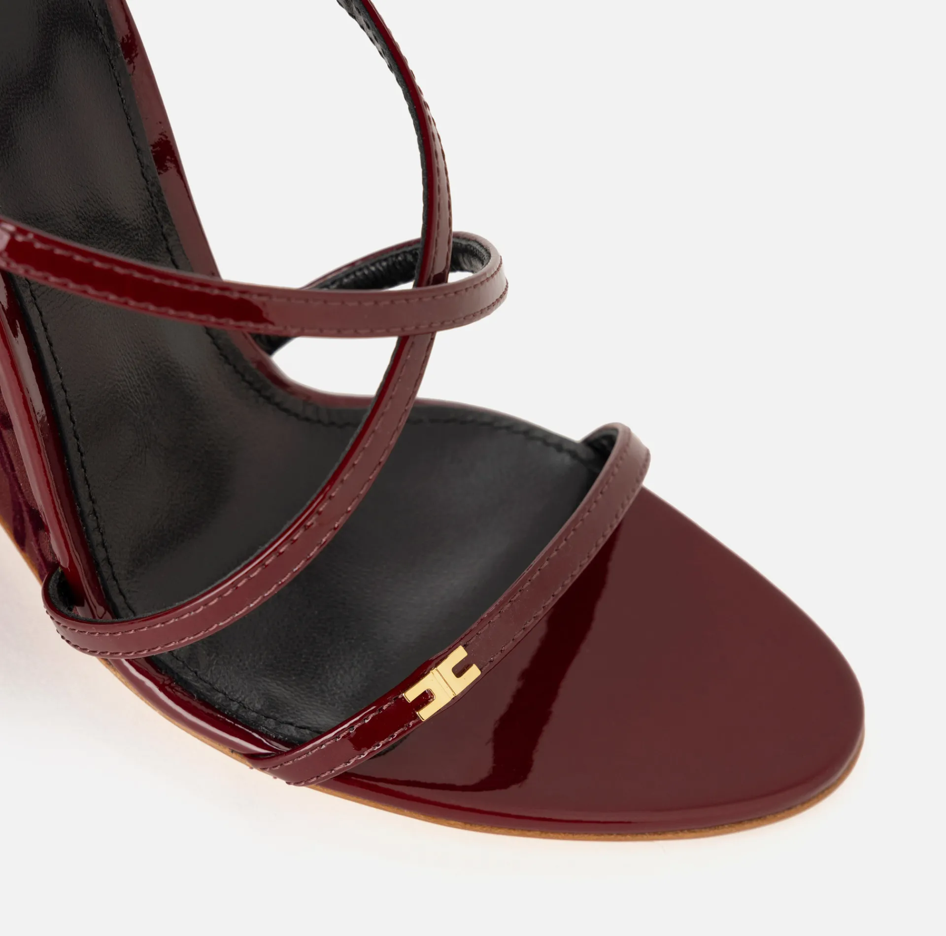 Elisabetta Franchi Sandals|Patent leather sandals with satin wedge RougeNoir