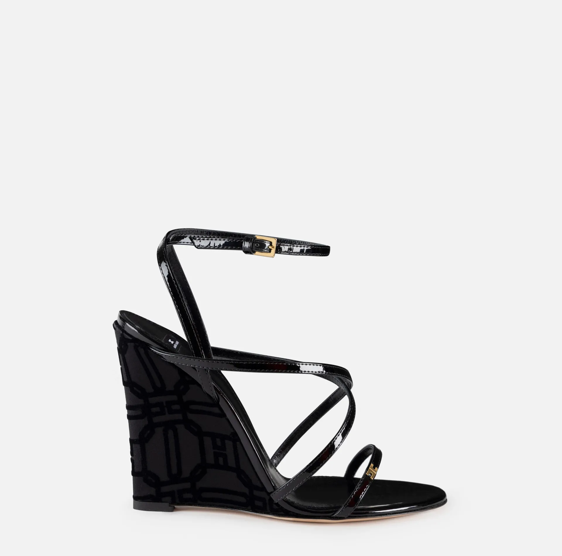 Elisabetta Franchi Sandals|Patent leather sandals with satin wedge Black