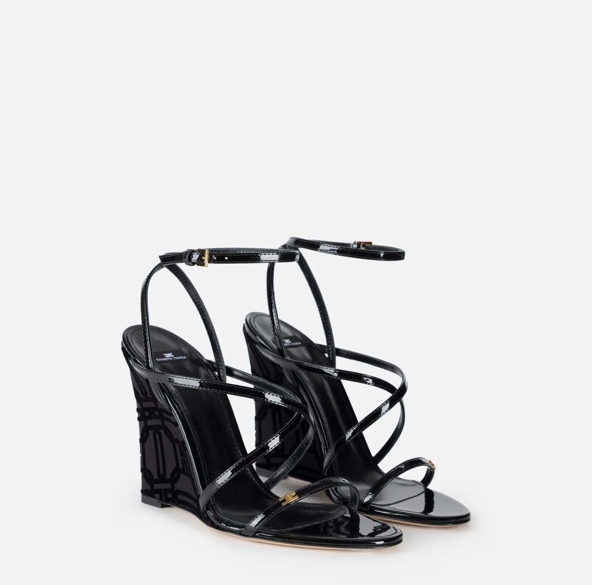 Elisabetta Franchi Sandals|Patent leather sandals with satin wedge Black