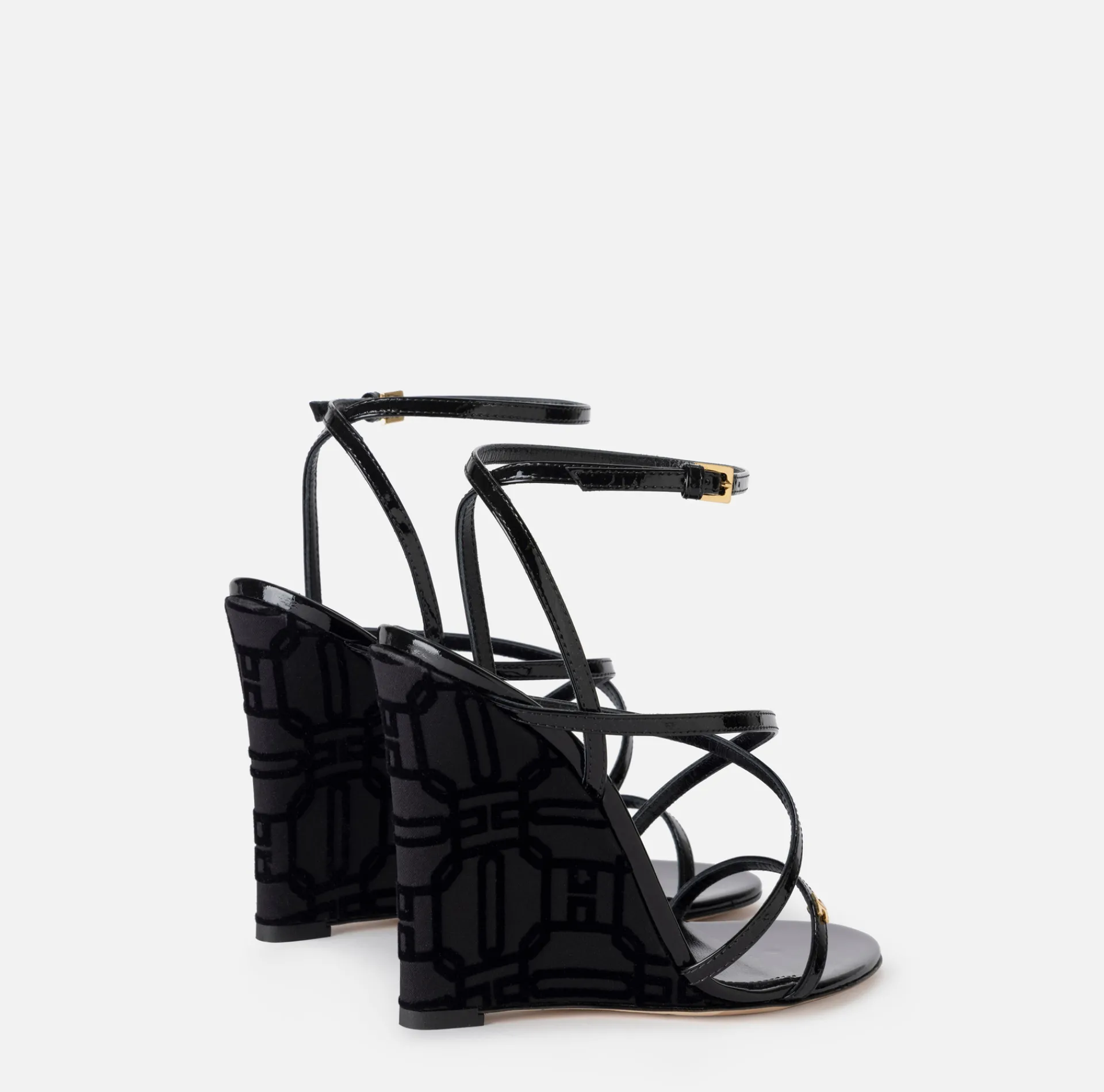 Elisabetta Franchi Sandals|Patent leather sandals with satin wedge Black