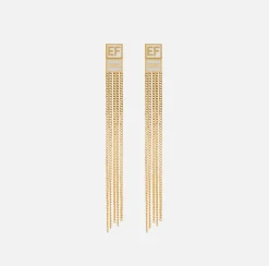 Elisabetta Franchi Jewelry|Pendant metal earrings with enamelled logo plaque