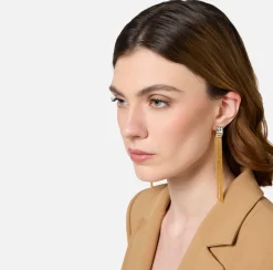 Elisabetta Franchi Jewelry|Pendant metal earrings with enamelled logo plaque