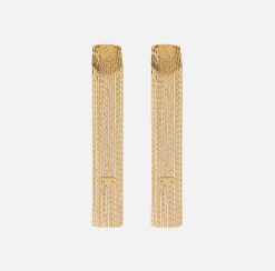 Elisabetta Franchi Jewelry|Pendant metal earrings with soldered logo YellowGold