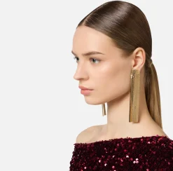 Elisabetta Franchi Jewelry|Pendant metal earrings with soldered logo YellowGold