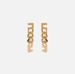 Elisabetta Franchi Jewelry|Pendant metal earrings with knurled groumette chain YellowGold