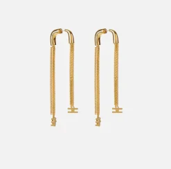Elisabetta Franchi Jewelry|Pendant metal earrings with logo charms YellowGold