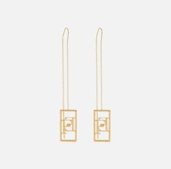 Elisabetta Franchi Jewelry|Pendant metal earrings with rectangular logo YellowGold