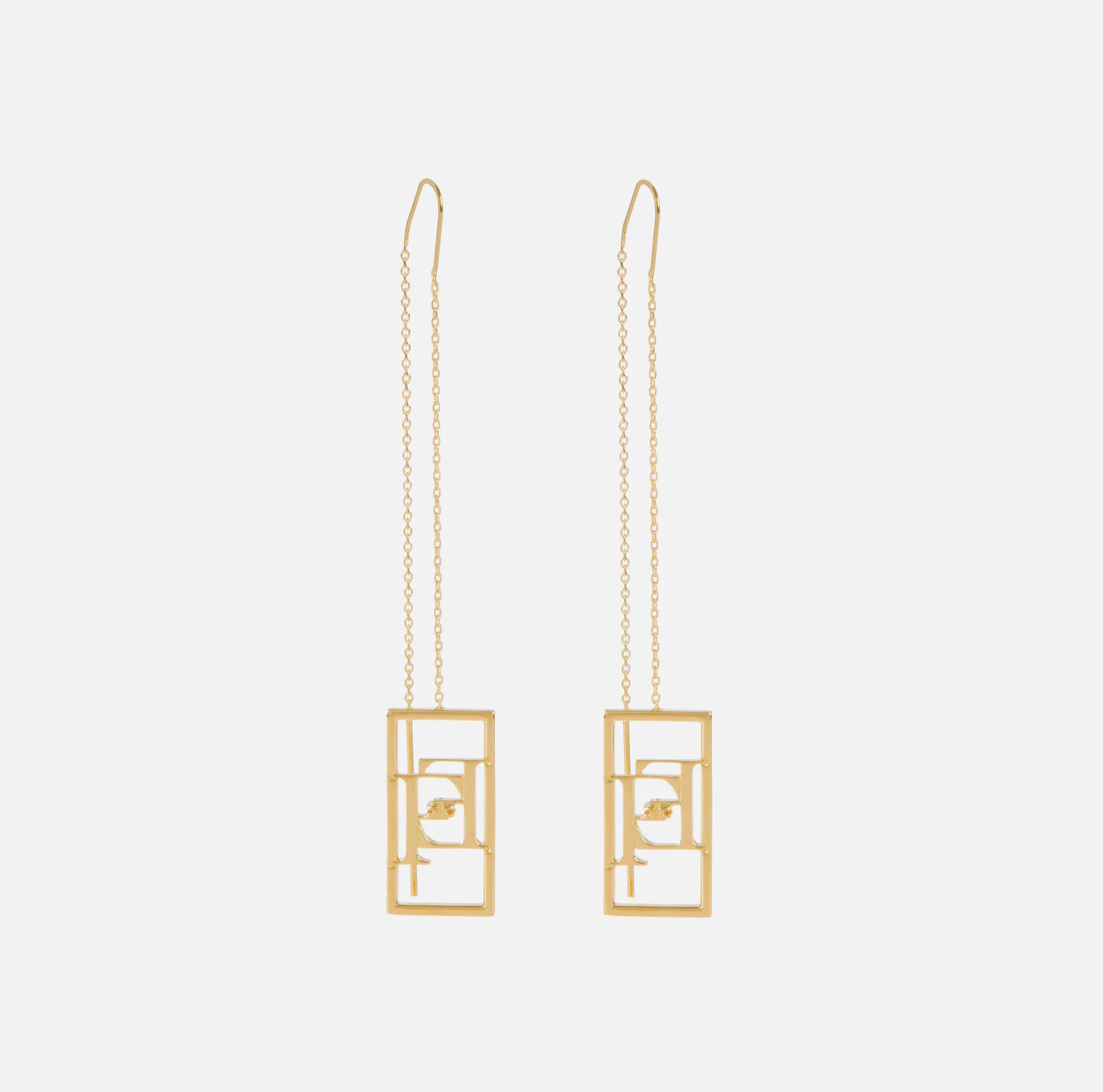 Elisabetta Franchi Jewelry|Pendant metal earrings with rectangular logo YellowGold