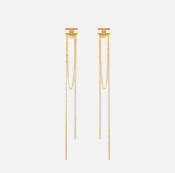 Elisabetta Franchi Jewelry|Pendant metal earrings with logo YellowGold