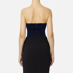 Elisabetta Franchi Top And T-Shirts|Pleated lurex jersey bodysuit Navy