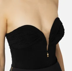 Elisabetta Franchi Top And T-Shirts|Pleated lurex jersey bodysuit Black