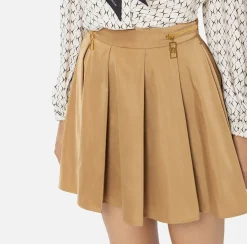 Elisabetta Franchi Skirts|Pleated miniskirt in technical nylon with zip Camel