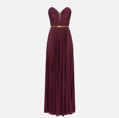 Elisabetta Franchi Red Carpet Dresses|Red Carpet|Pleated red carpet dress in lurex jersey with belt RougeNoir