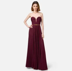 Elisabetta Franchi Red Carpet Dresses|Red Carpet|Pleated red carpet dress in lurex jersey with belt RougeNoir