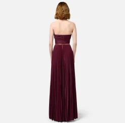 Elisabetta Franchi Red Carpet Dresses|Red Carpet|Pleated red carpet dress in lurex jersey with belt RougeNoir