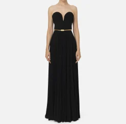 Elisabetta Franchi Red Carpet Dresses|Red Carpet|Pleated red carpet dress in lurex jersey with belt Black