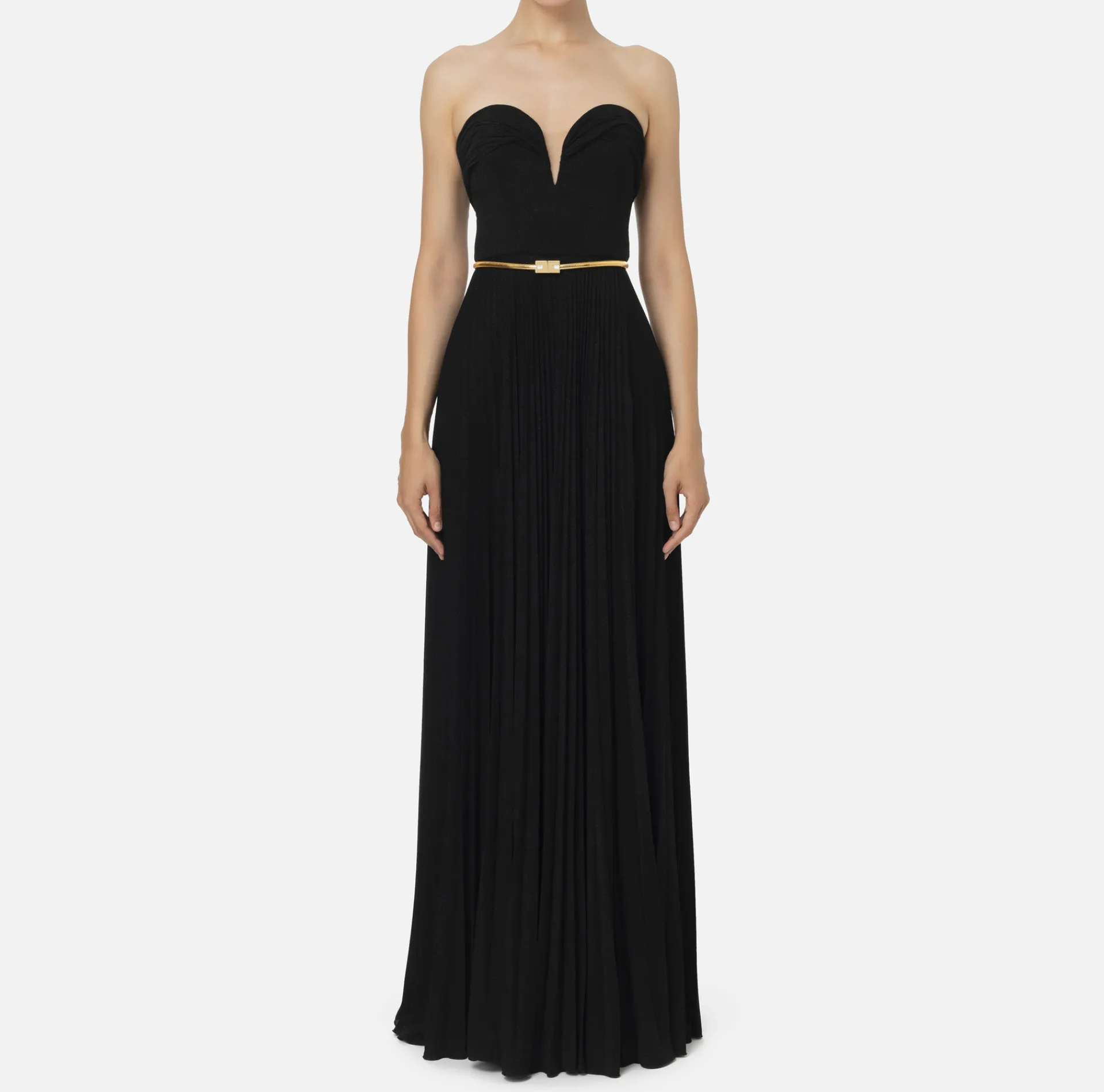 Elisabetta Franchi Red Carpet Dresses|Red Carpet|Pleated red carpet dress in lurex jersey with belt Black