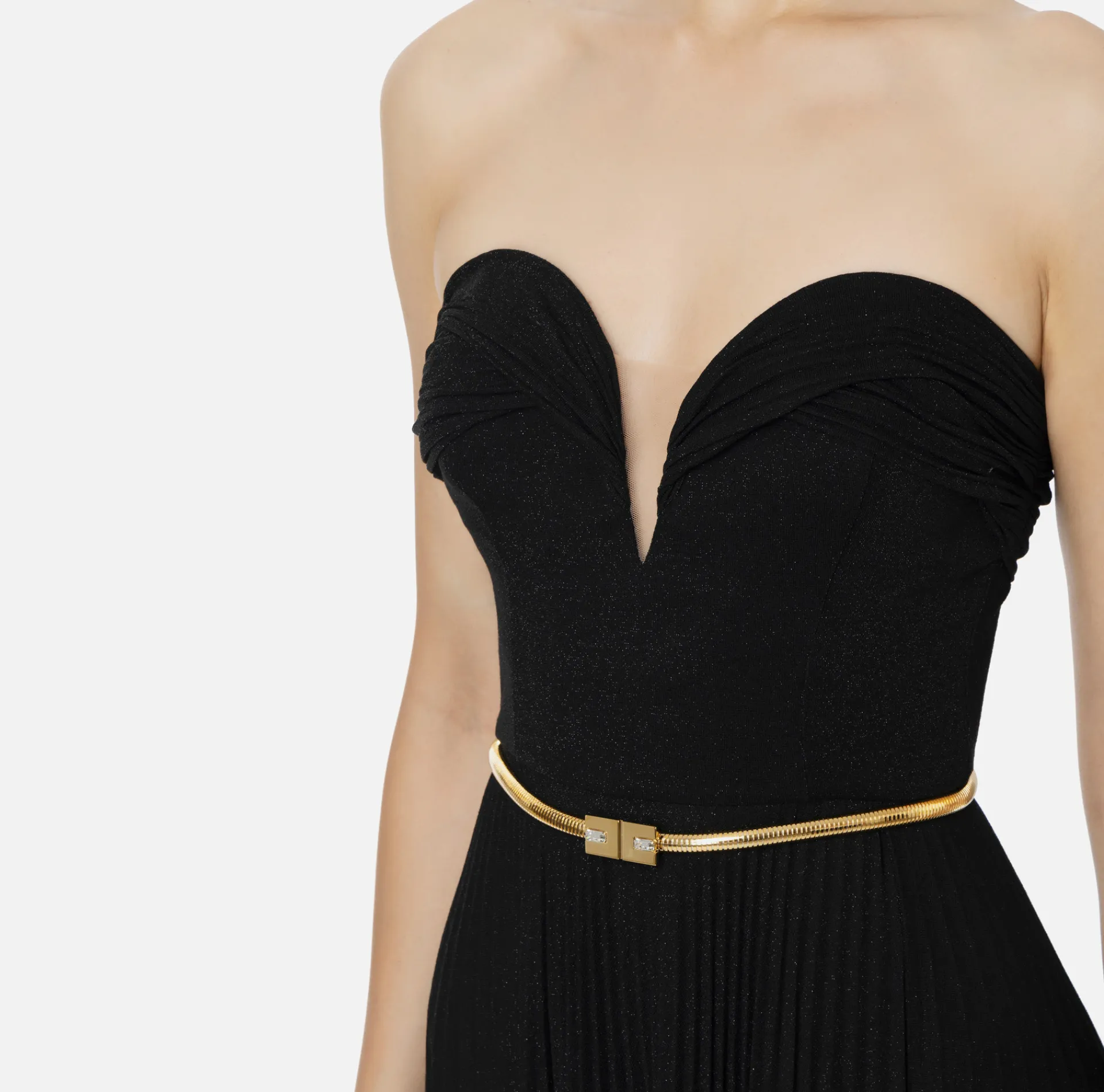 Elisabetta Franchi Red Carpet Dresses|Red Carpet|Pleated red carpet dress in lurex jersey with belt Black