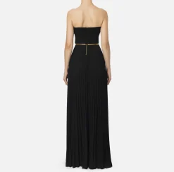 Elisabetta Franchi Red Carpet Dresses|Red Carpet|Pleated red carpet dress in lurex jersey with belt Black