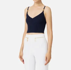 Elisabetta Franchi Top And T-Shirts|Pleated-effect viscose bustier top Navy
