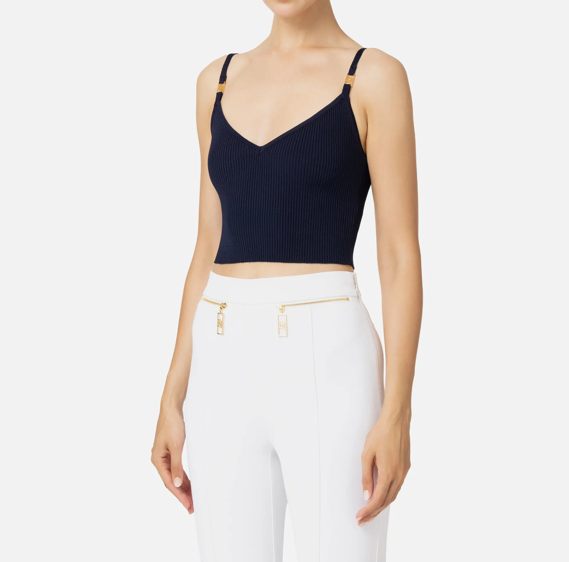Elisabetta Franchi Top And T-Shirts|Pleated-effect viscose bustier top Navy