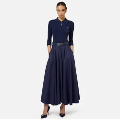 Elisabetta Franchi Knitwear And Sweatshirts|Polo shirt in narrow-ribbed lyocell and silk fabric with logo embroidery Navy