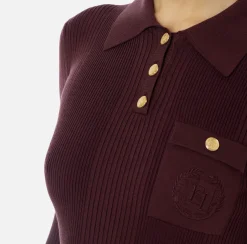 Elisabetta Franchi Knitwear And Sweatshirts|Polo shirt in narrow-ribbed lyocell and silk fabric with logo embroidery RougeNoir