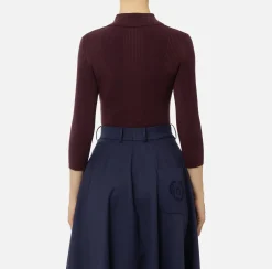 Elisabetta Franchi Knitwear And Sweatshirts|Polo shirt in narrow-ribbed lyocell and silk fabric with logo embroidery RougeNoir
