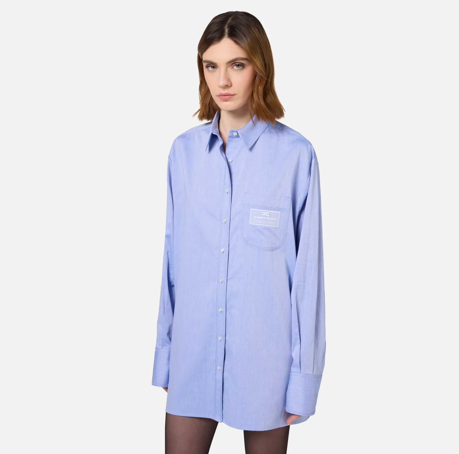 Elisabetta Franchi Shirts And Blouses|Poplin shirt with embroidered organza label OxfordGray