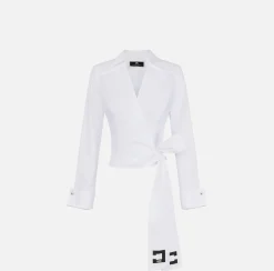 Elisabetta Franchi Shirts And Blouses|Poplin shirt with embroidered sash belt White
