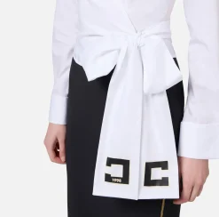 Elisabetta Franchi Shirts And Blouses|Poplin shirt with embroidered sash belt White