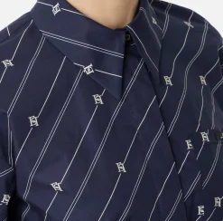 Elisabetta Franchi Shirts And Blouses|Printed poplin shirt with logo label Navy/Cream